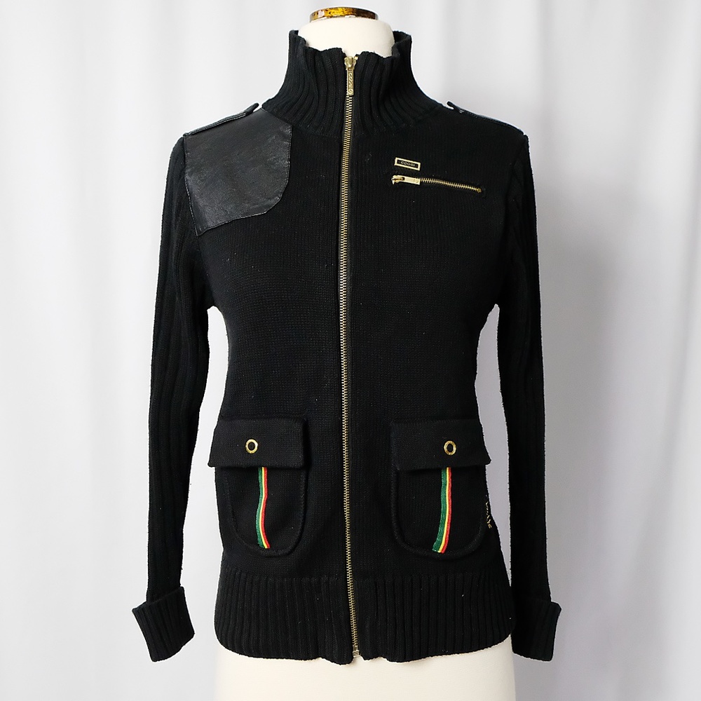 Coogi Black Knit Zip Jacket